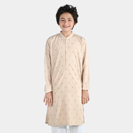 Boys Poly Viscose Printed Kurta - Beige