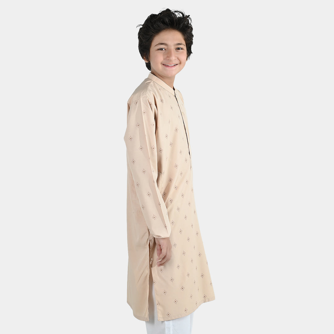 Boys Poly Viscose Printed Kurta - Beige