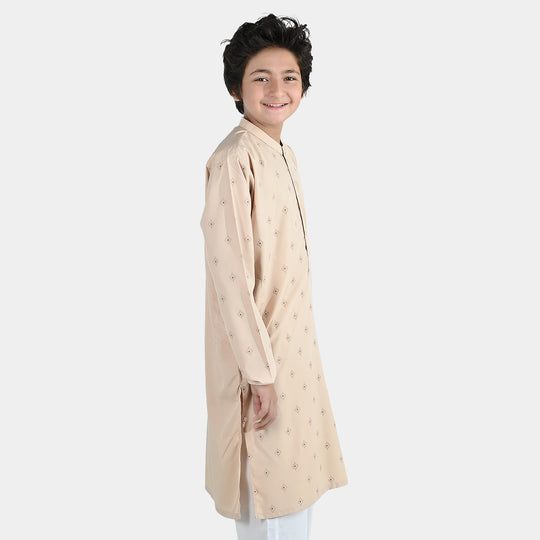 Boys Poly Viscose Printed Kurta - Beige