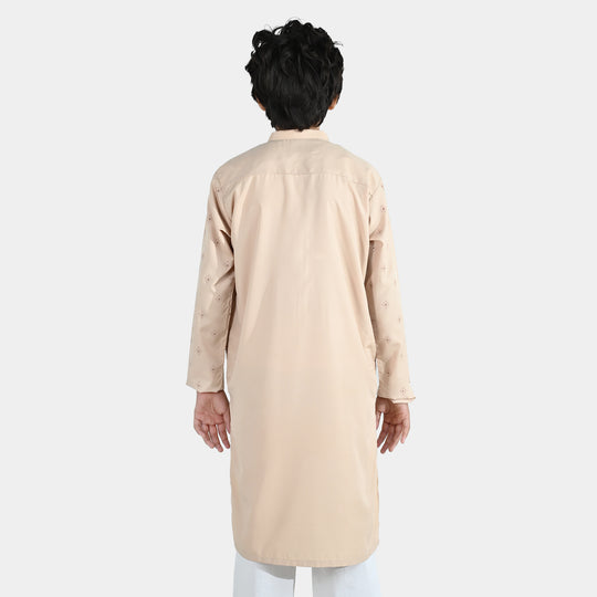 Boys Poly Viscose Printed Kurta - Beige