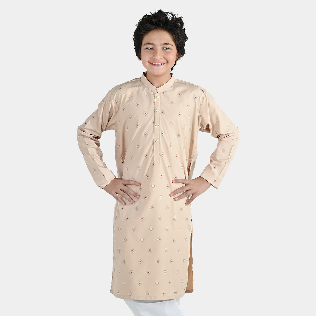 Boys Poly Viscose Printed Kurta - Beige