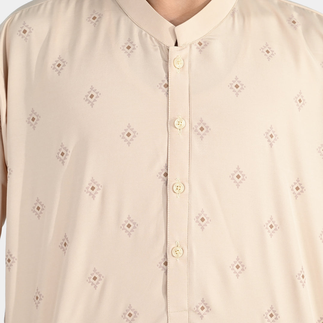 Boys Poly Viscose Printed Kurta - Beige