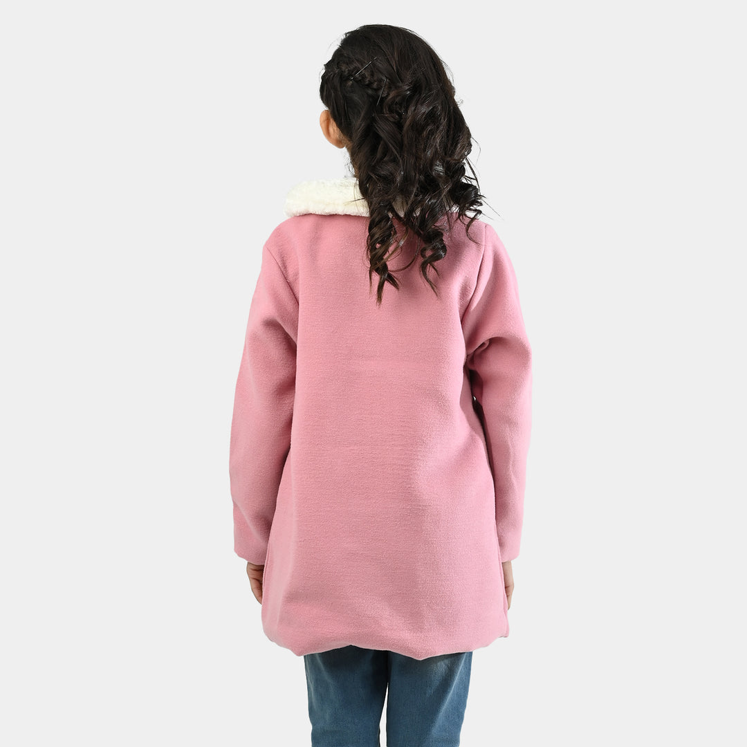 Girls Wool Trench Coat Fur-PINK