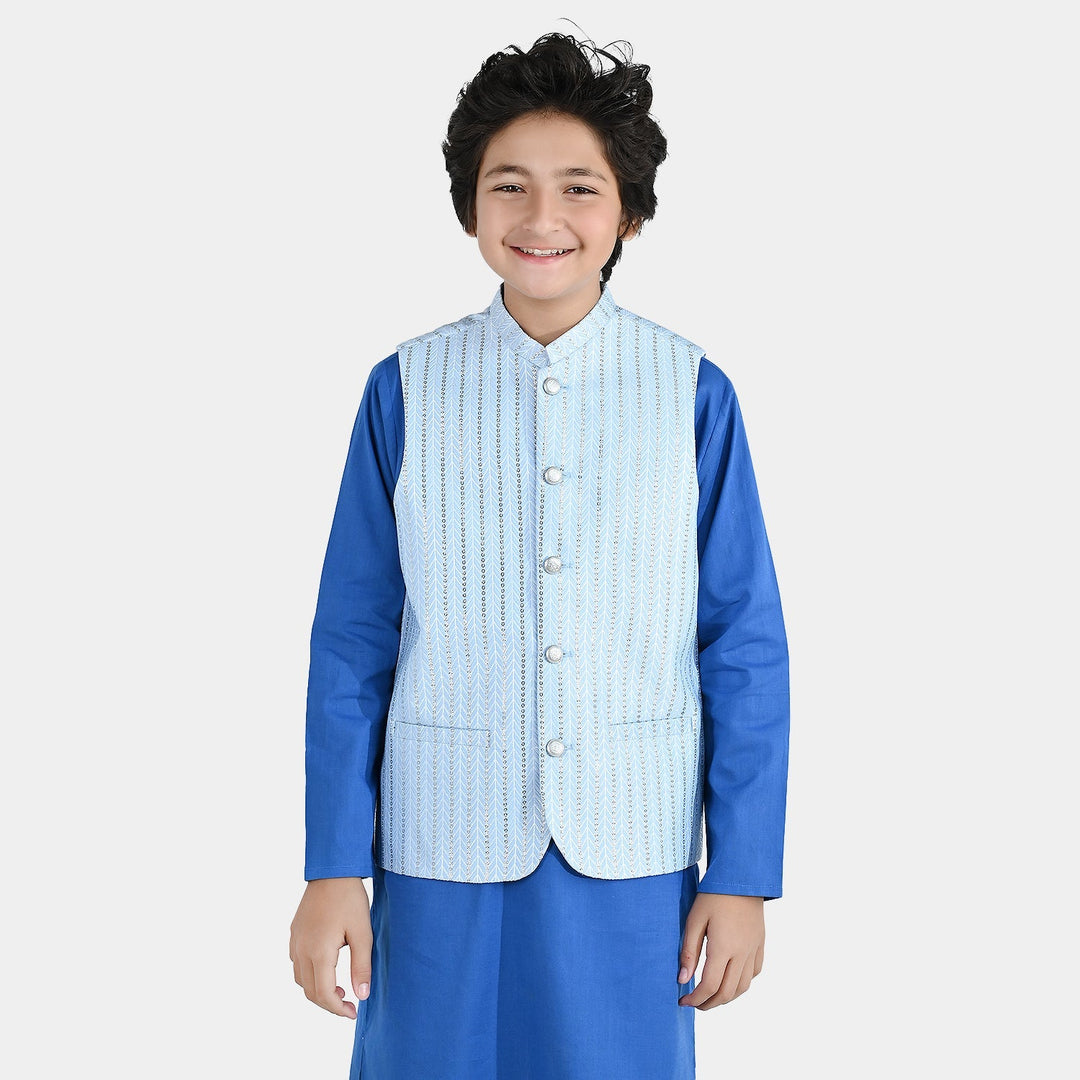 Boys Poly Viscose Waistcoat (Cloudy) - Blue