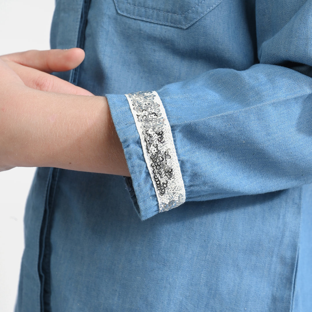 Girls Denim rigid Emb Top Sequins Style-Blue