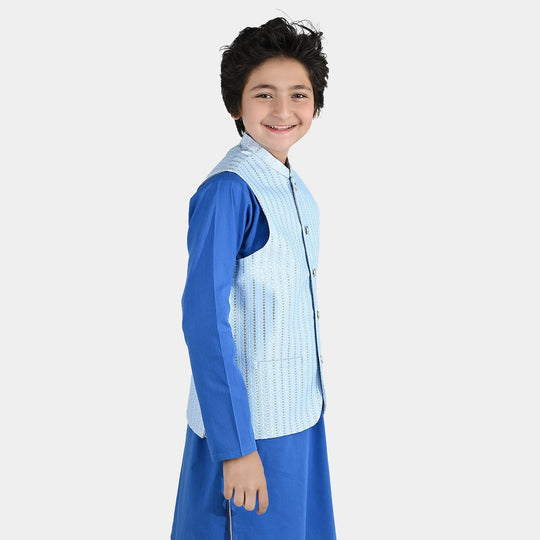 Boys Poly Viscose Waistcoat (Cloudy) - Blue