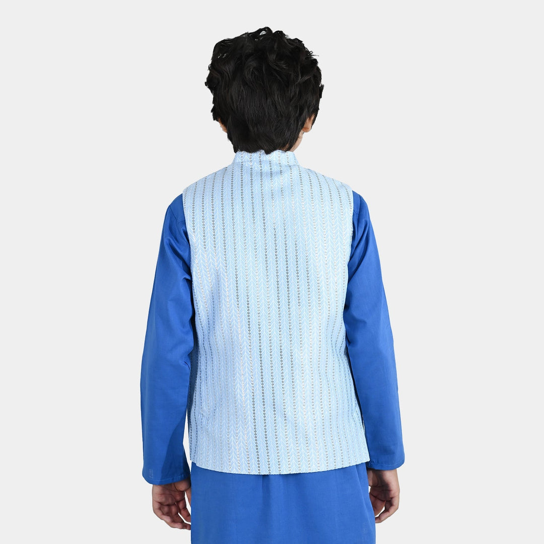 Boys Poly Viscose Waistcoat (Cloudy) - Blue