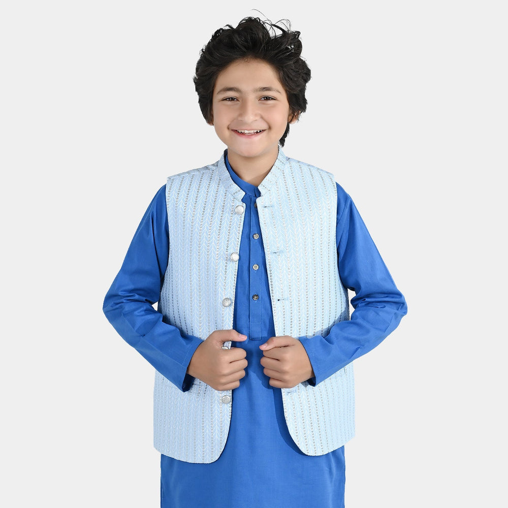 Boys Poly Viscose Waistcoat (Cloudy) - Blue