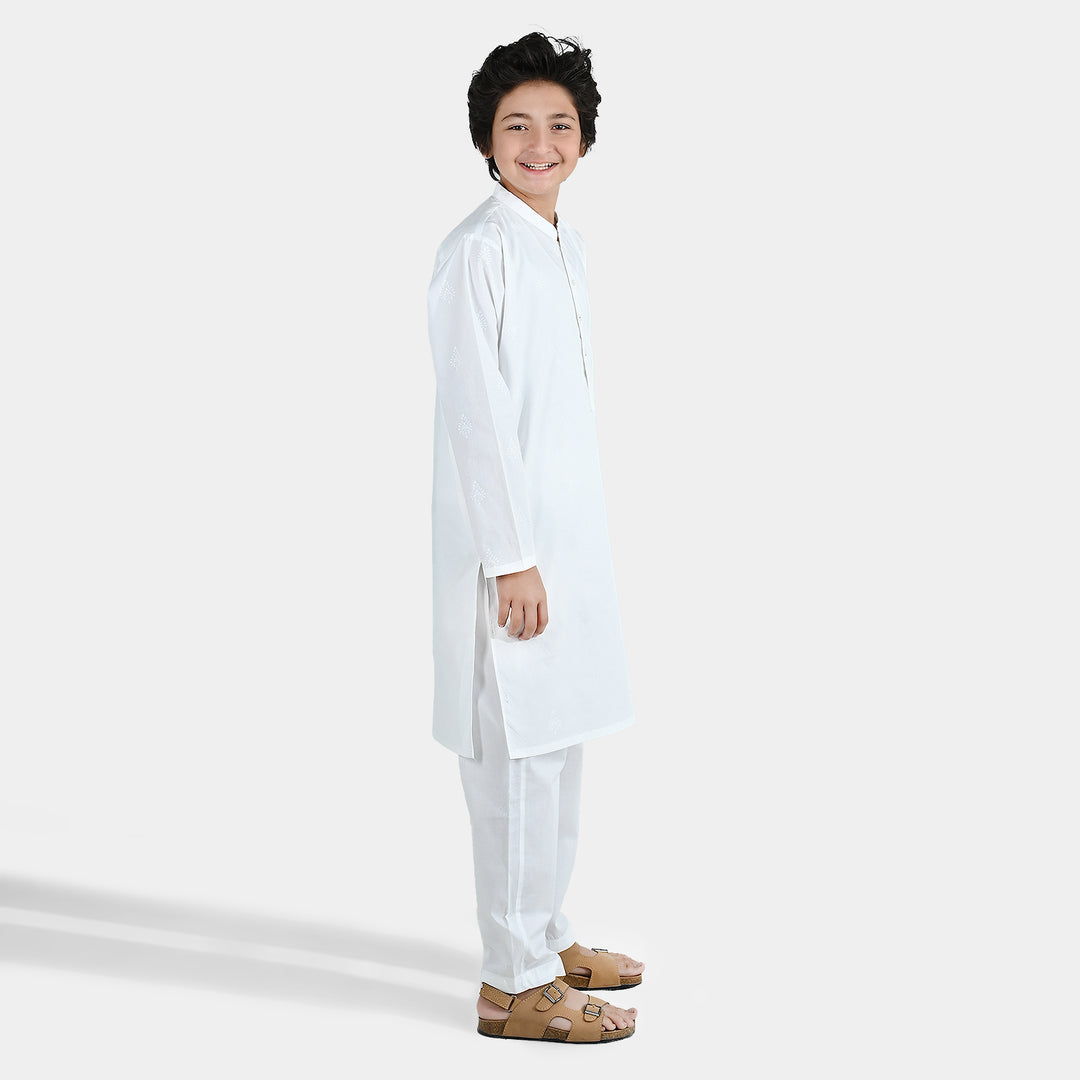 Boys Cotton Poplin Kurta Pajama - White