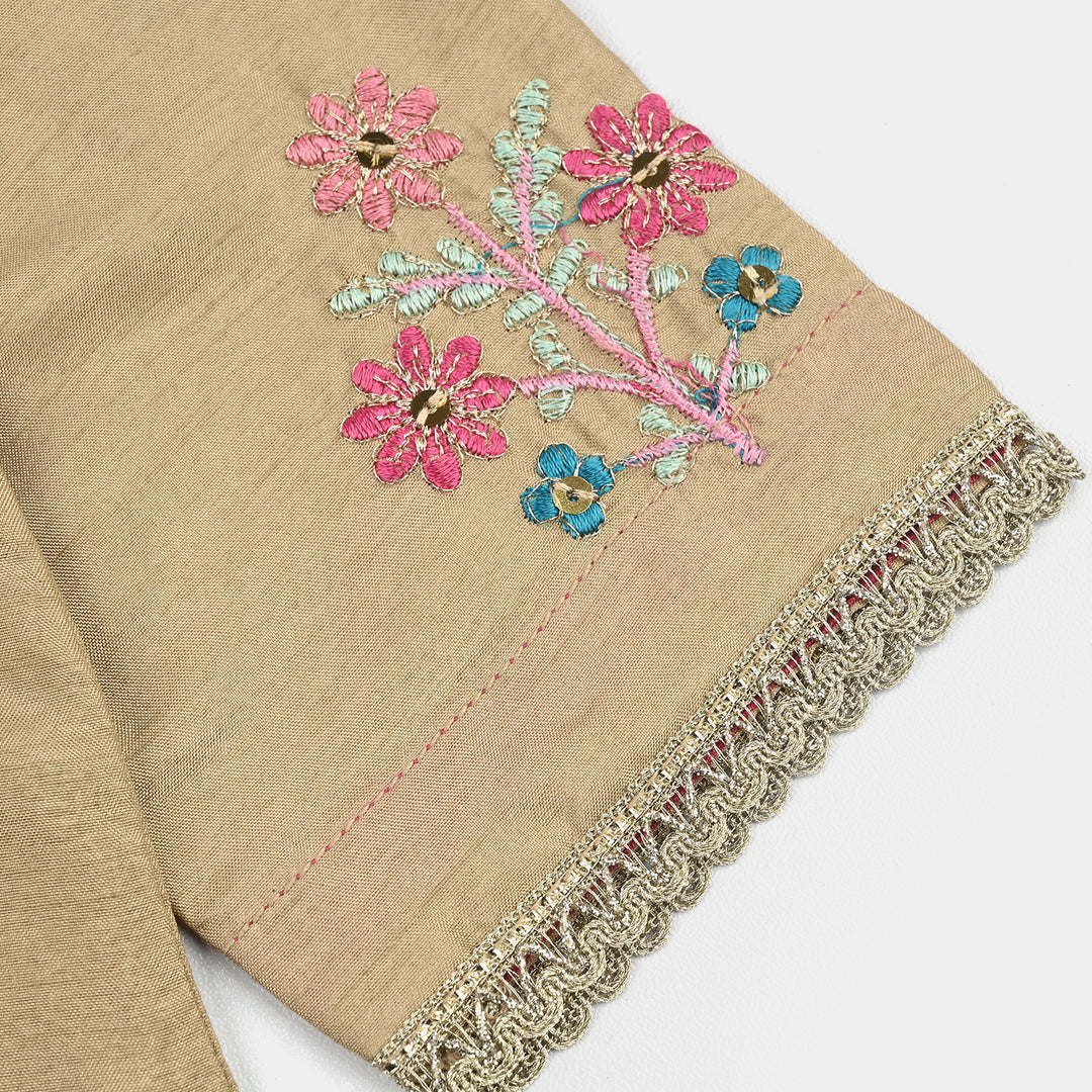 Girls Raw Silk 3Piece-BEIGE