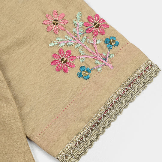 Girls Raw Silk 3Piece-BEIGE
