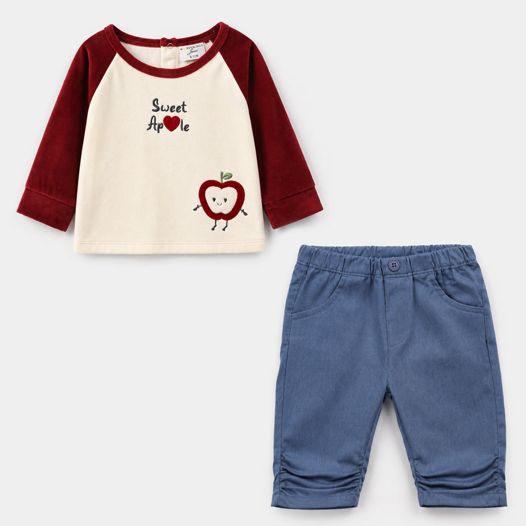 Infant Girls Velour Knitted Suit 319 - 094 - Off White & Navy
