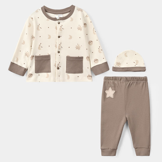 Infant Boys Cotton Interlock 3 - PC Gift Set 319 - 018 - White Brown