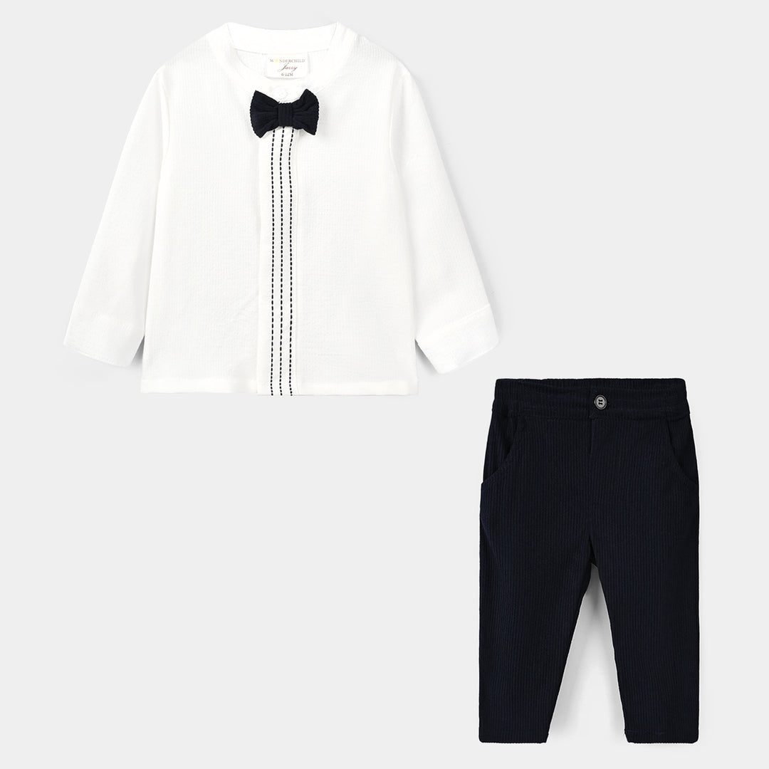 Infant Boys Cotton Interlock Woven Suit 320 - 033 - White & Navy