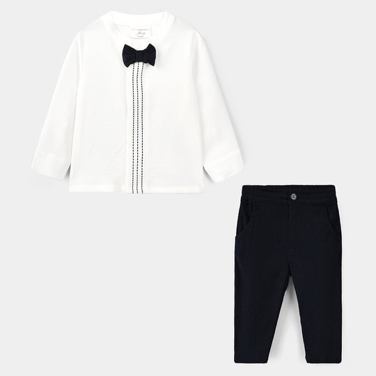 Infant Boys Cotton Interlock Woven Suit 320 - 033 - White & Navy