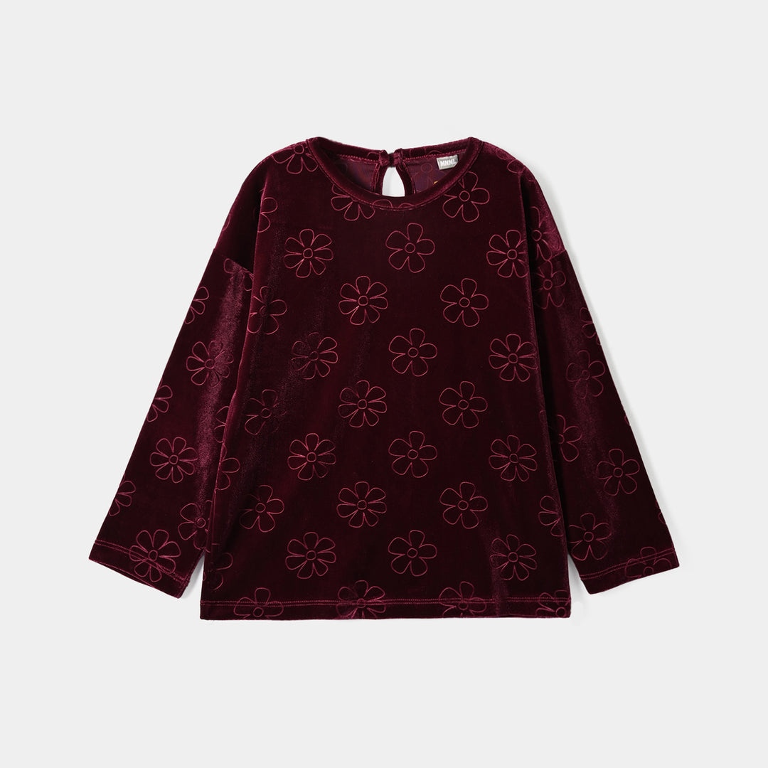 Girls Embossed Velvet Sweatshirt Tear Drop - Maroon