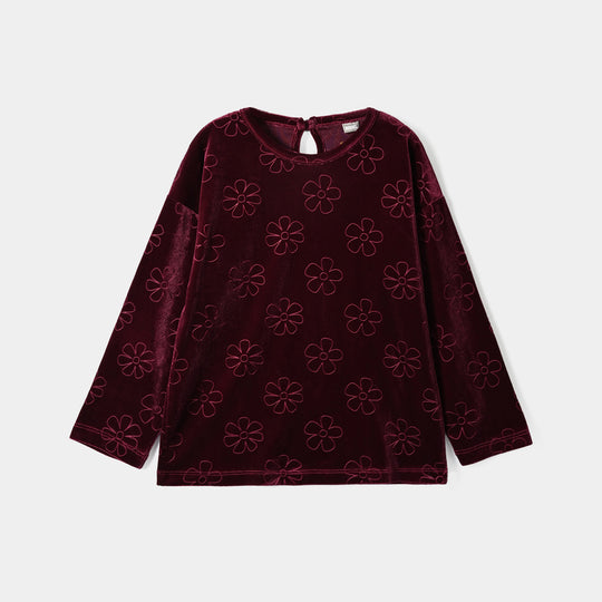 Girls Embossed Velvet Sweatshirt Tear Drop - Maroon