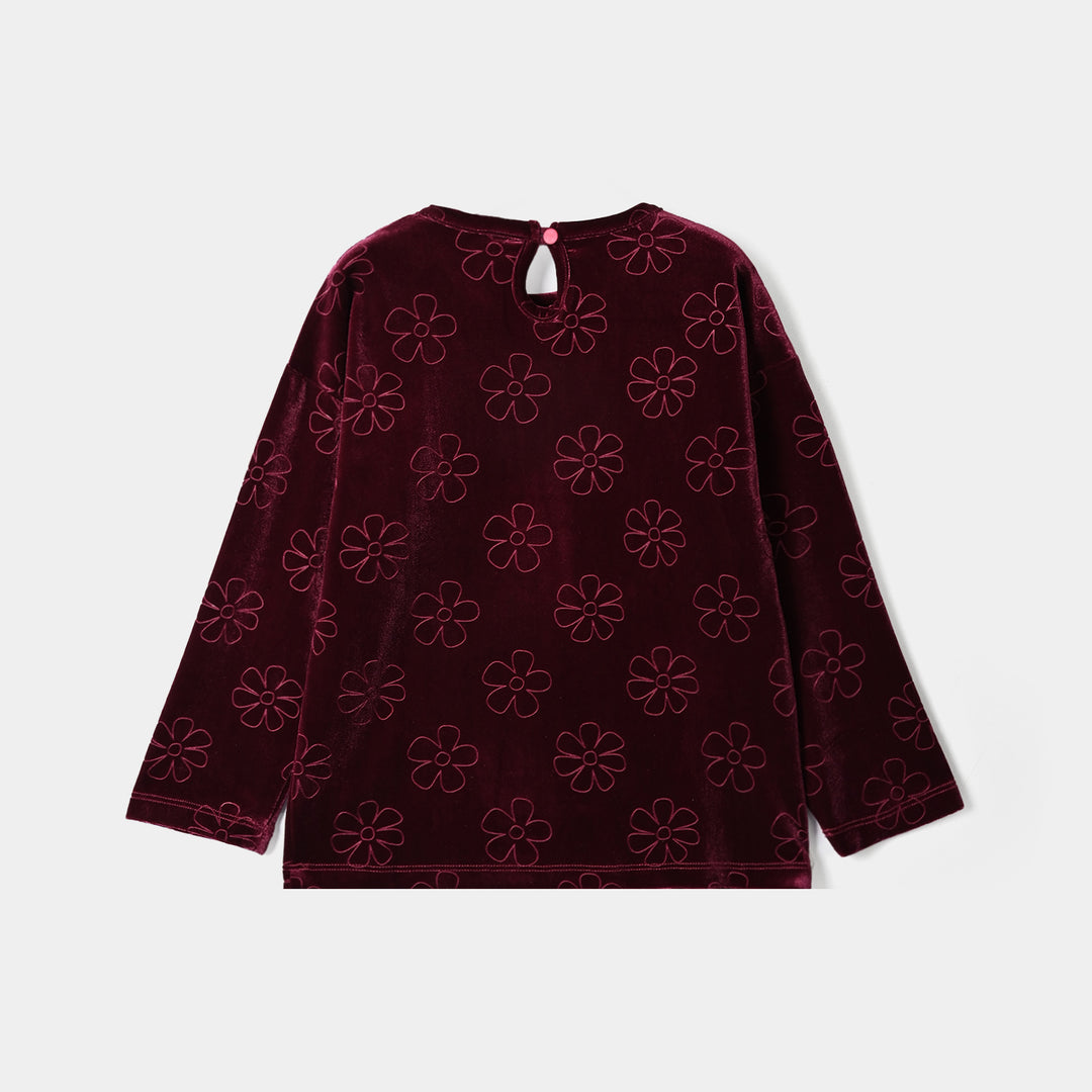 Girls Embossed Velvet Sweatshirt Tear Drop - Maroon