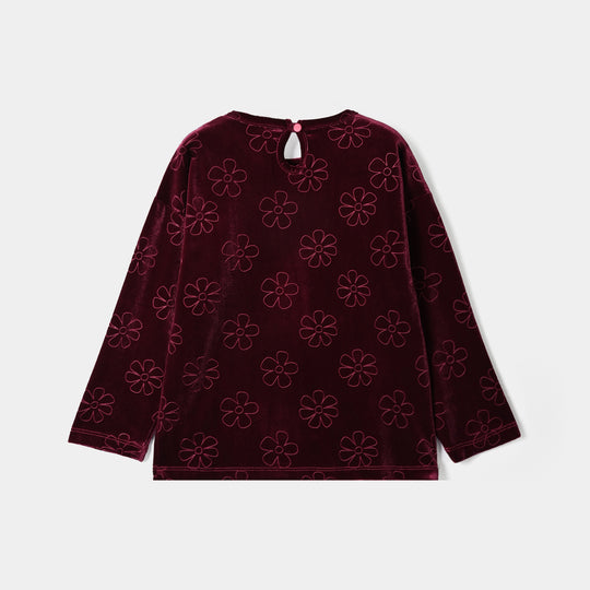 Girls Embossed Velvet Sweatshirt Tear Drop - Maroon