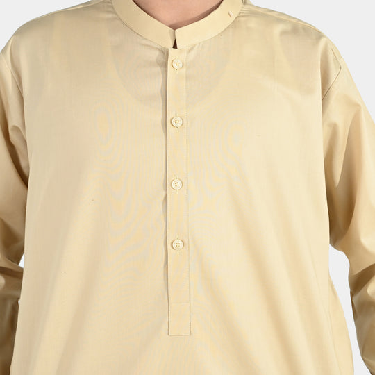 Boys Cotton Poplin Kurta Pajama - Beige