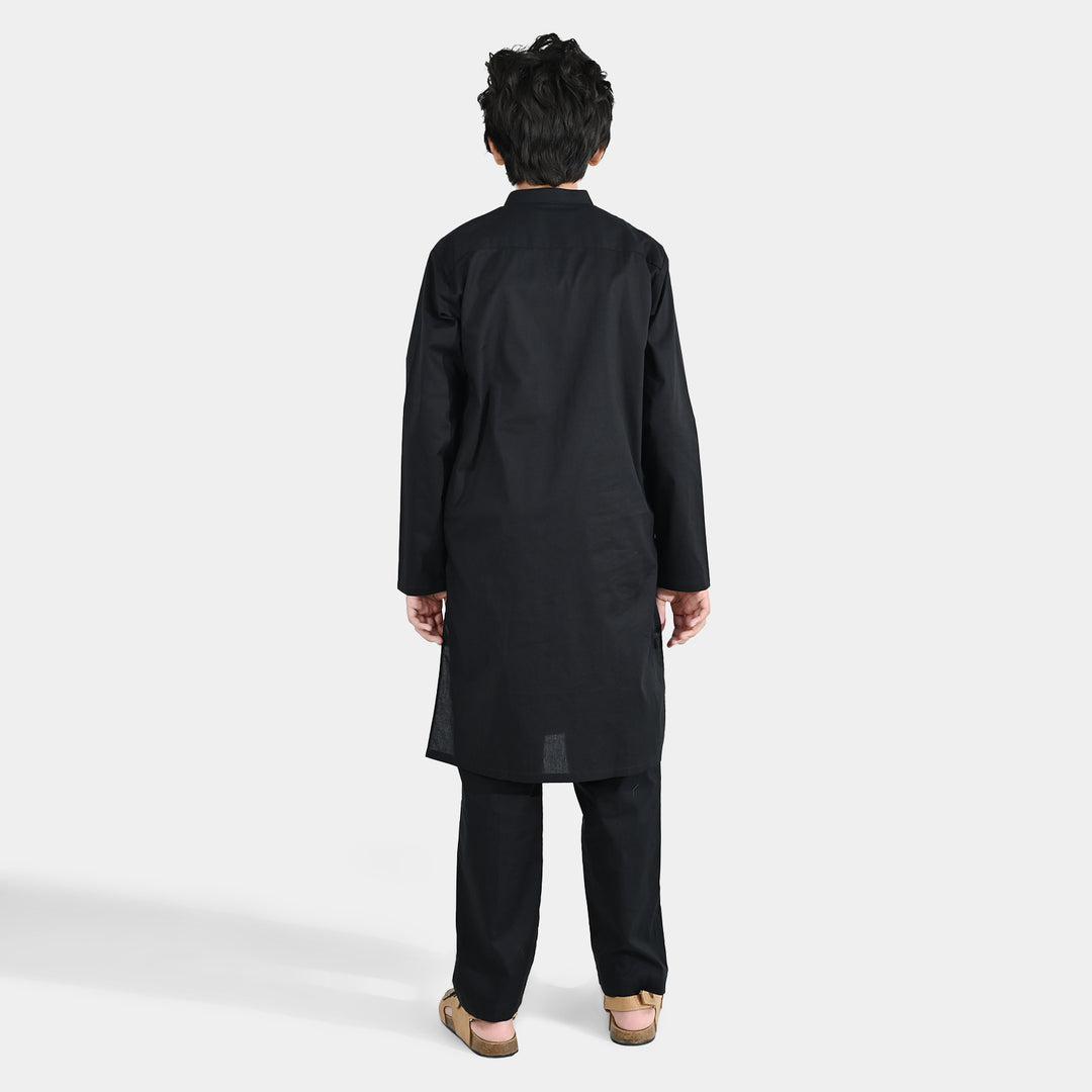Boys Cotton Poplin Kurta Pajama - Black