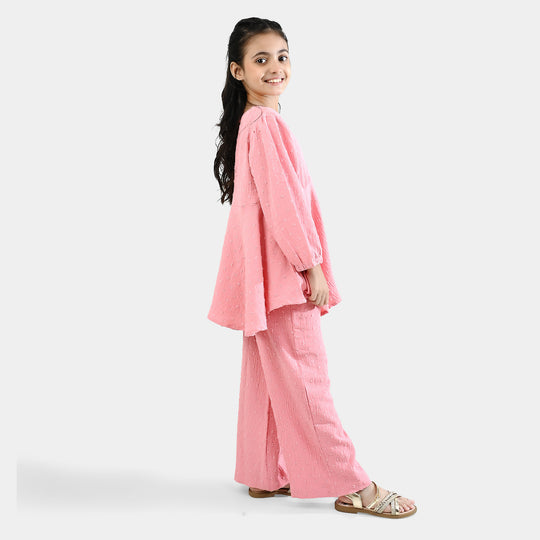 Girls Cotton CO-Ord Set - Light Pink/Peach