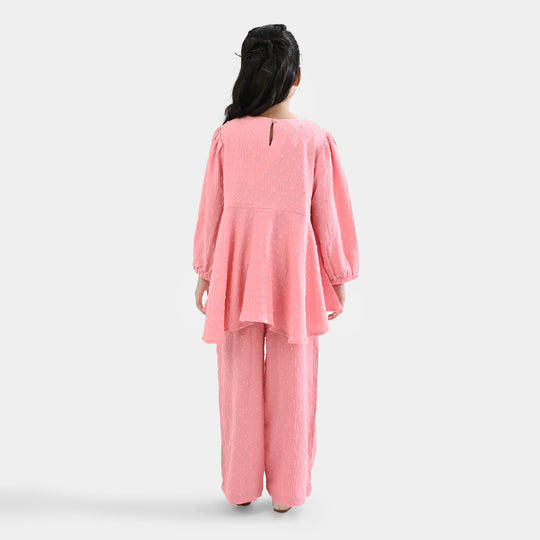 Girls Cotton CO-Ord Set - Light Pink/Peach