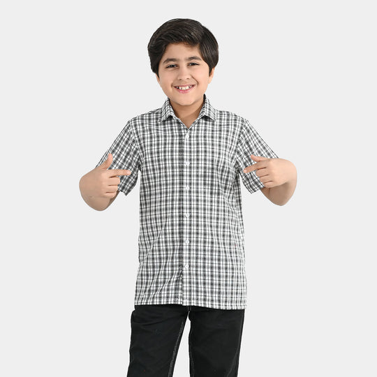 Teens Boys Yarn Dyed Shirt (Basic Check) - White/Black