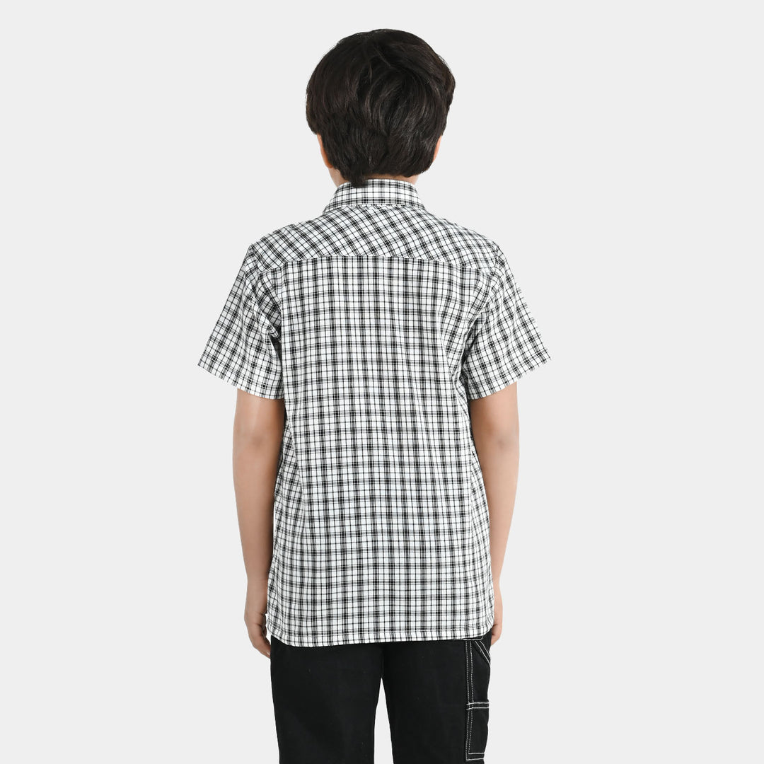 Teens Boys Yarn Dyed Shirt (Basic Check) - White/Black