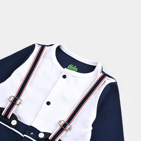 Infant Boys Cotton Interlock Romper NAVY FASHION SUSPENDER-NAVY