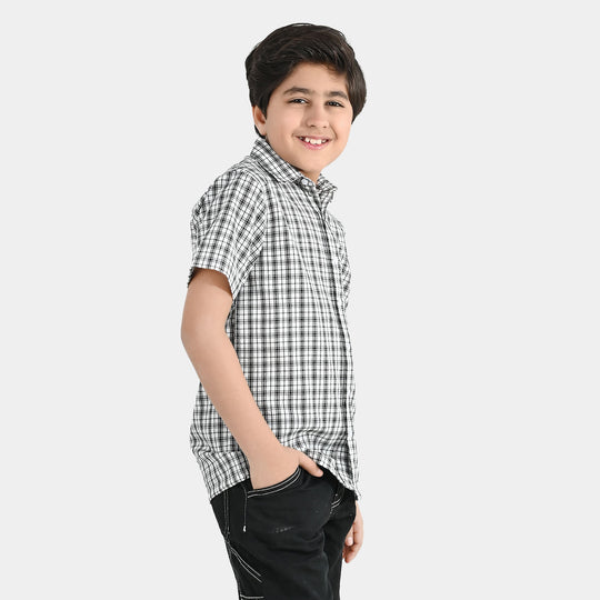 Teens Boys Yarn Dyed Shirt (Basic Check) - White/Black