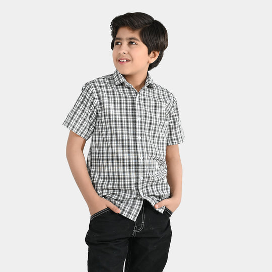 Teens Boys Yarn Dyed Shirt (Basic Check) - White/Black