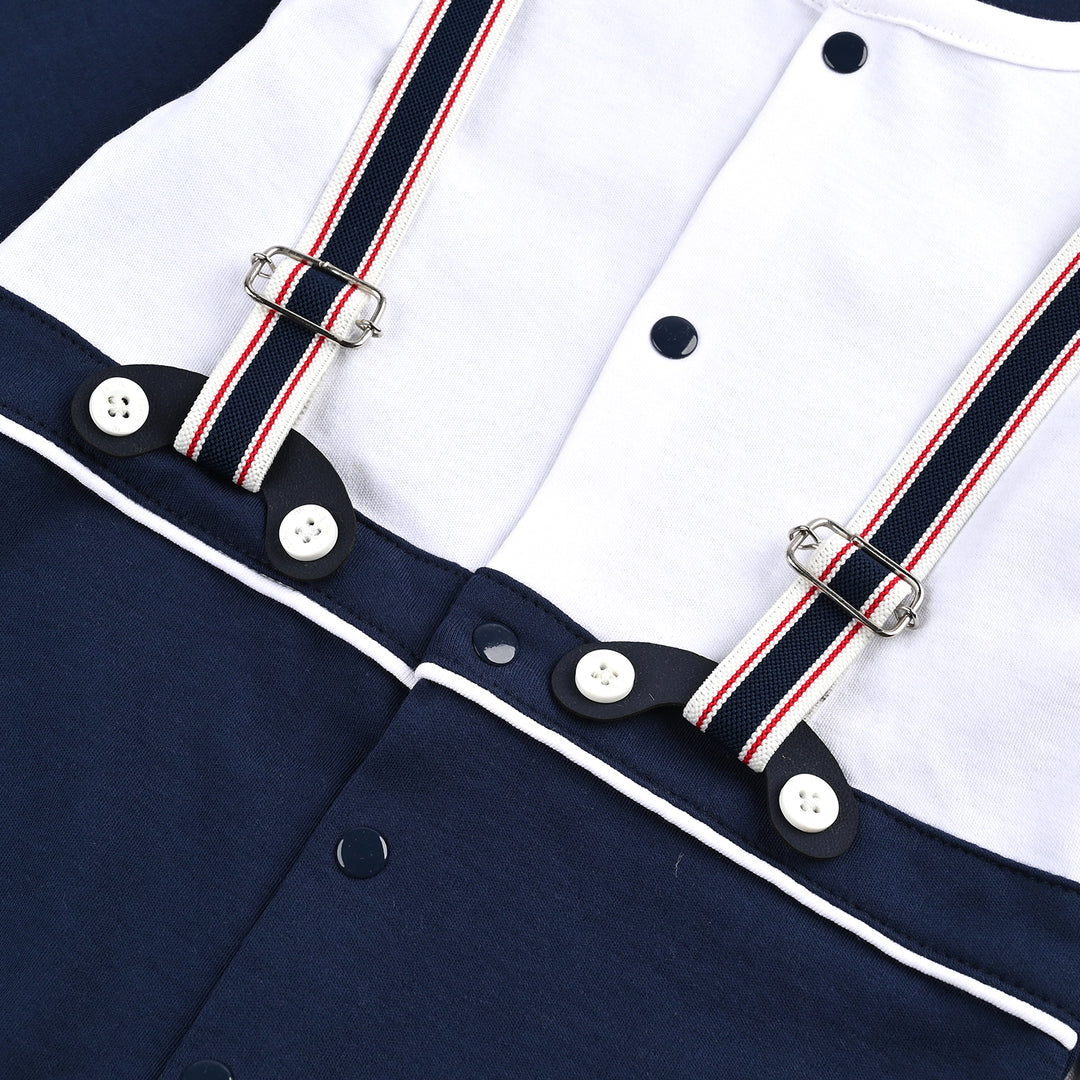 Infant Boys Cotton Interlock Romper NAVY FASHION SUSPENDER-NAVY