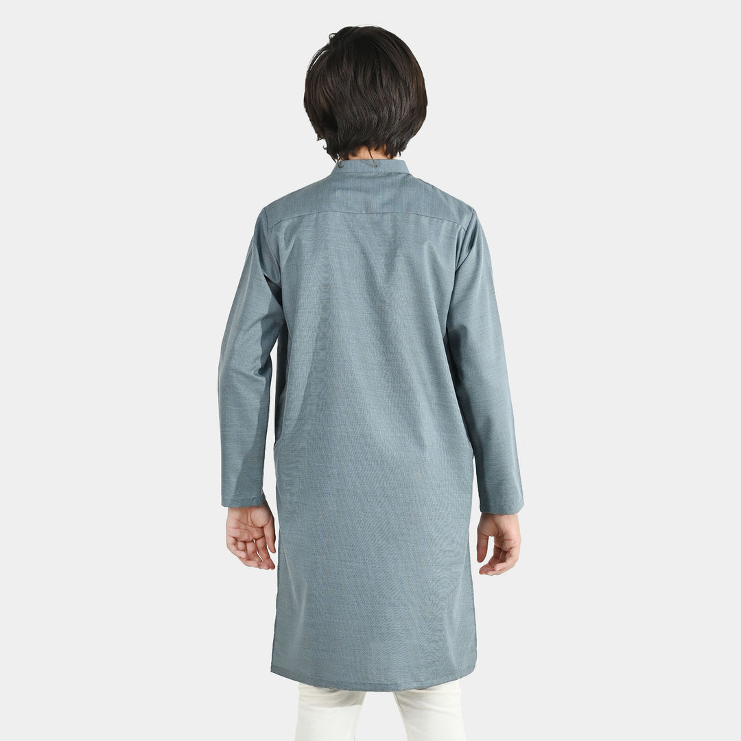 Boys Poly Viscose Basic Kurta - Grey