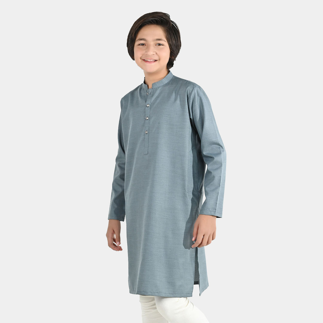 Boys Poly Viscose Basic Kurta - Grey
