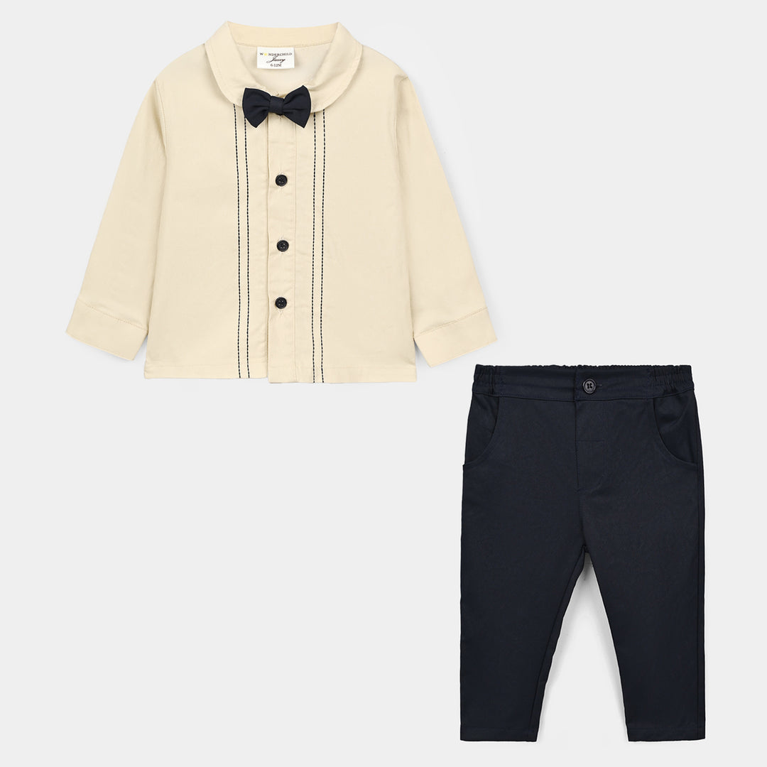 Infant Boys Cotton Interlock Woven Suit 320 - 035 - Beige & Navy