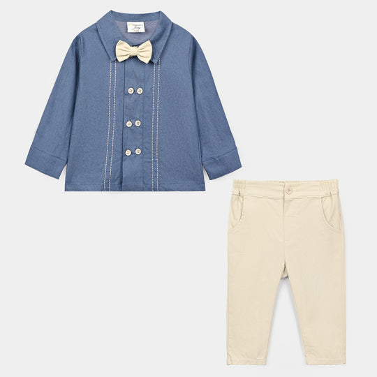 Infant Boys Cotton Interlock Woven Suit 320 - 036 - Blue & Beige