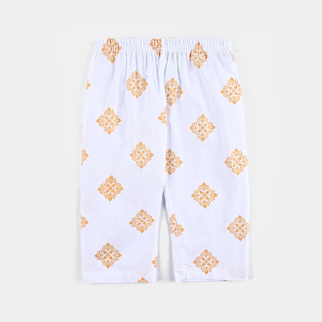 Infant Girls Cotton Printed Pant-White