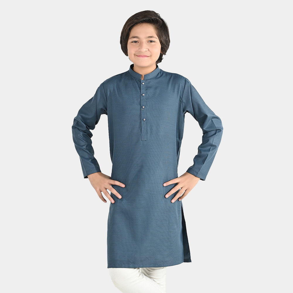 Boys Poly Viscose Basic Kurta - Teal