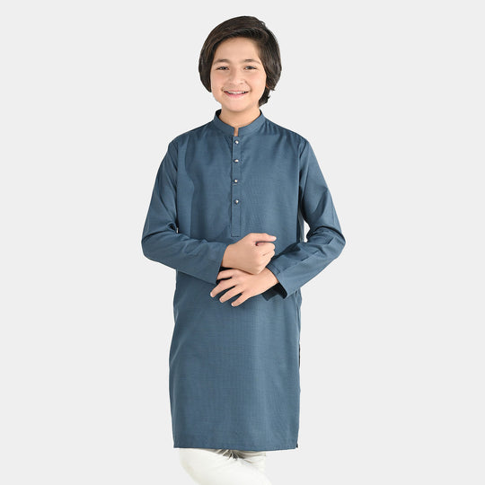 Boys Poly Viscose Basic Kurta - Teal