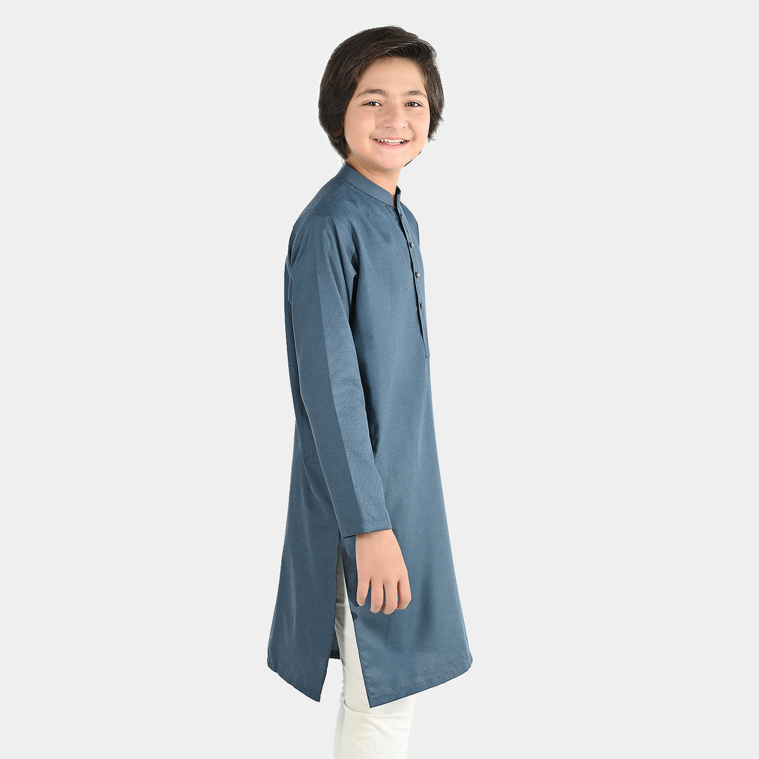 Boys Poly Viscose Basic Kurta - Teal