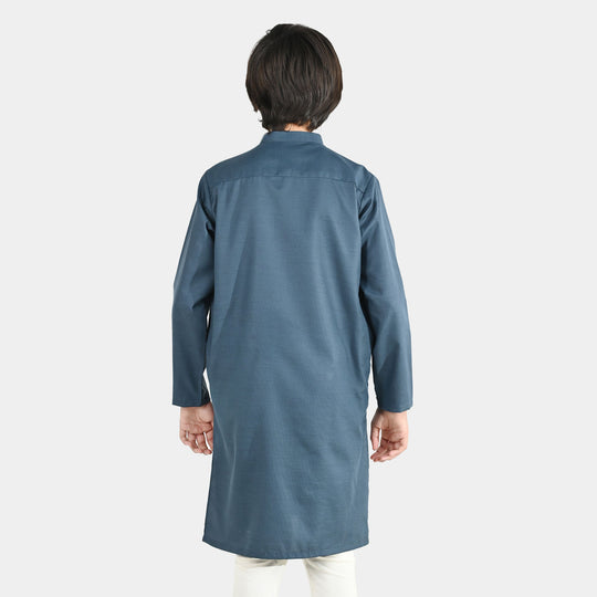 Boys Poly Viscose Basic Kurta - Teal