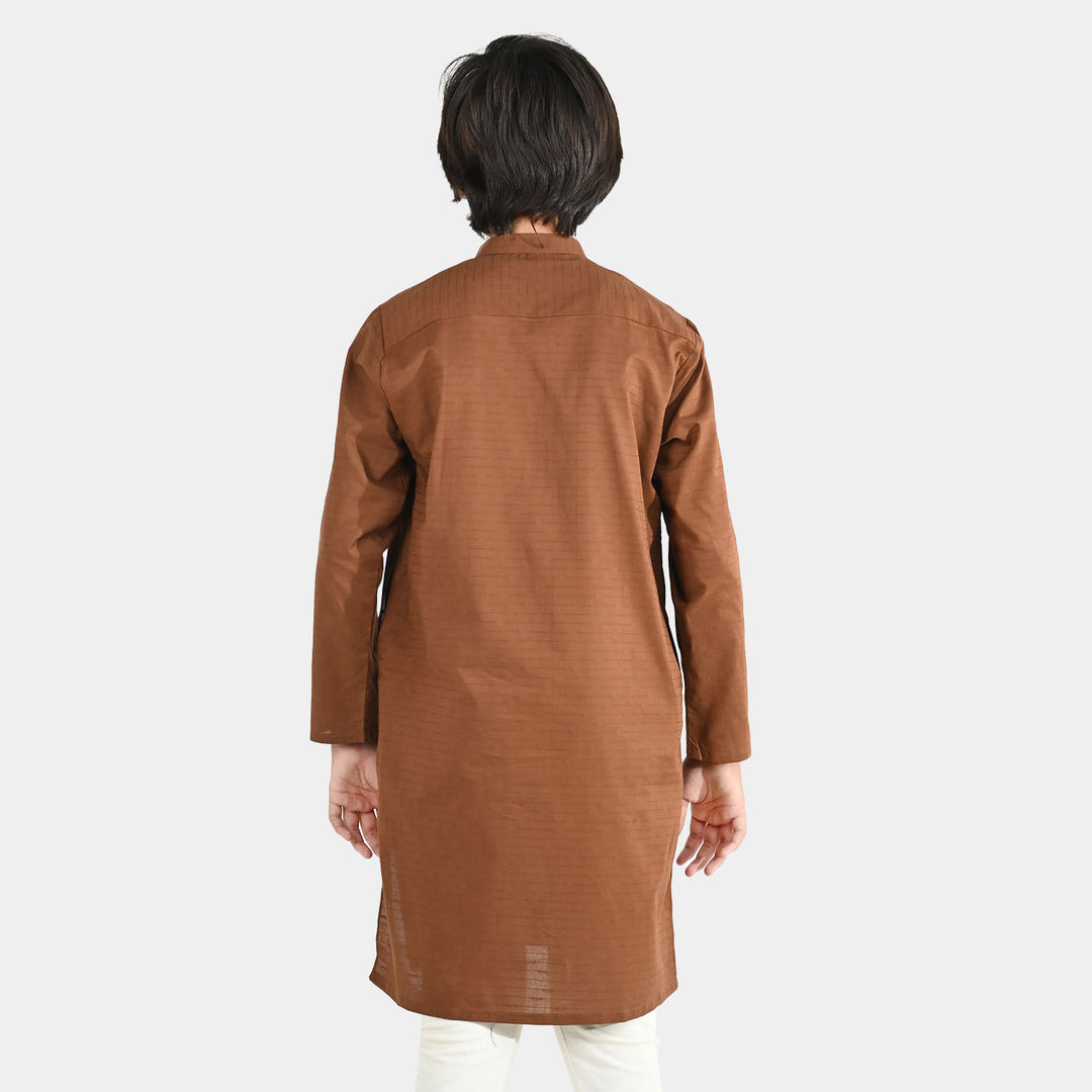 Boys Cotton Jacquard Basic Kurta - Cambridge Brown