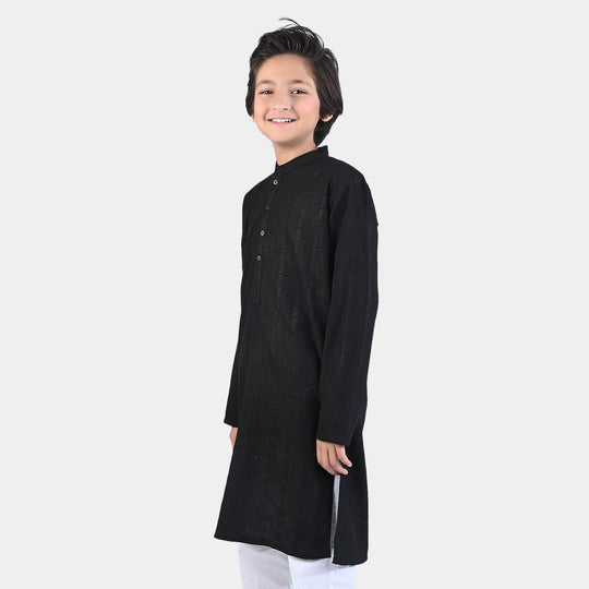 Boys Chikankari Basic Kurta (Black Chicken)-BLACK