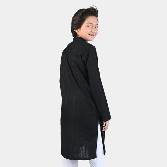 Boys Chikankari Basic Kurta (Black Chicken)-BLACK