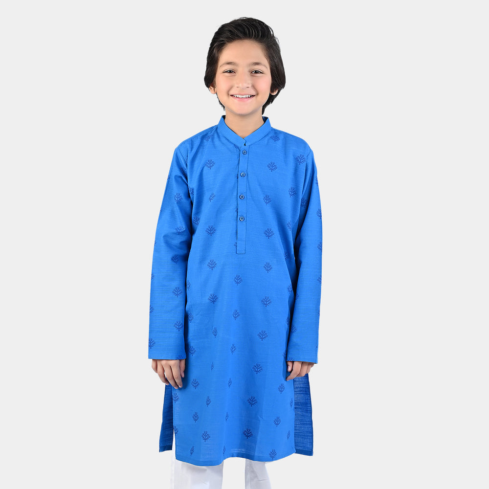 Boys Cotton Slub Printed Kurta-Blue