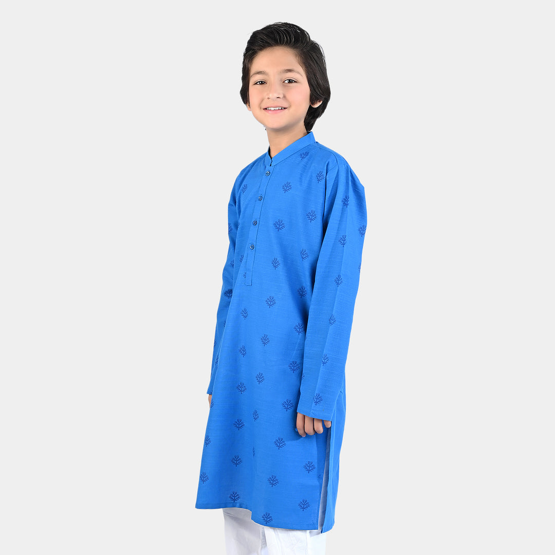 Boys Cotton Slub Printed Kurta-Blue