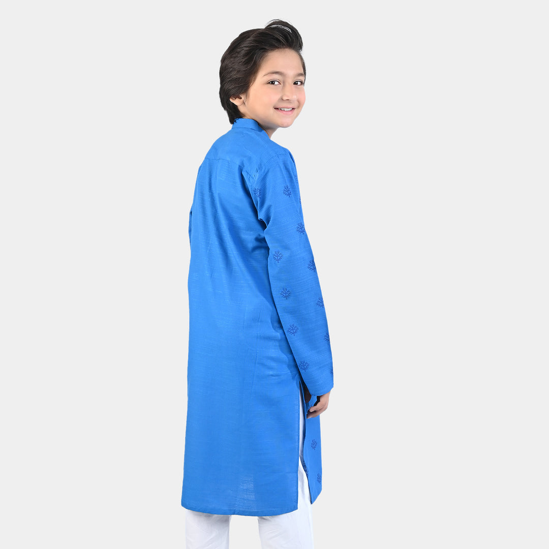 Boys Cotton Slub Printed Kurta-Blue
