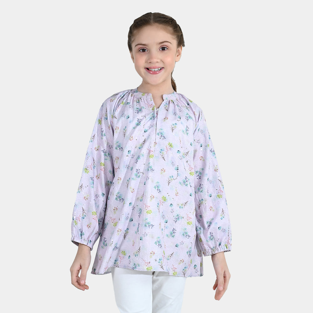 Girls Poly Crinkle Top Daisy - White