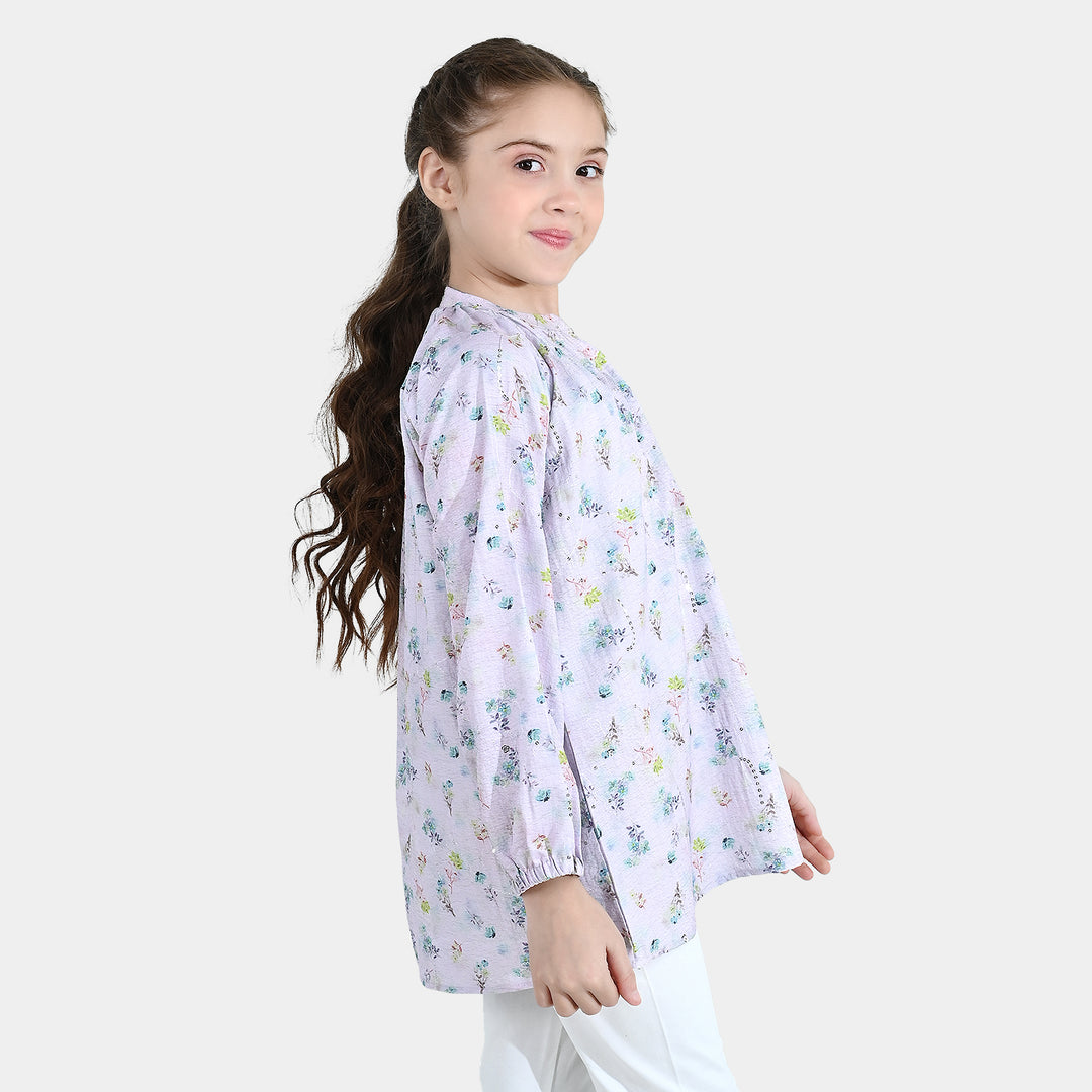 Girls Poly Crinkle Top Daisy - White